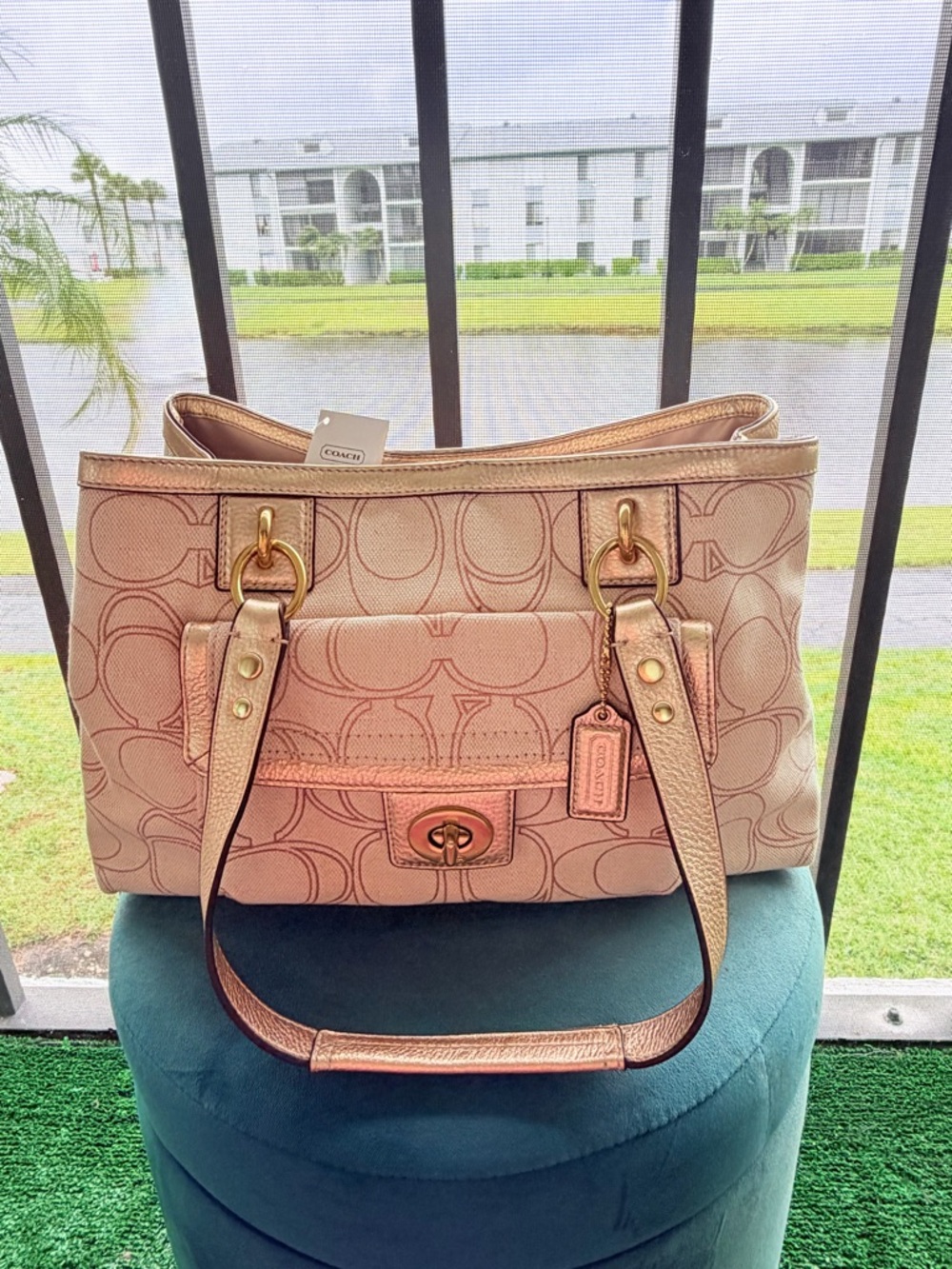 NWT Coach Signature Metallic Gold Tote Shoulder Bag